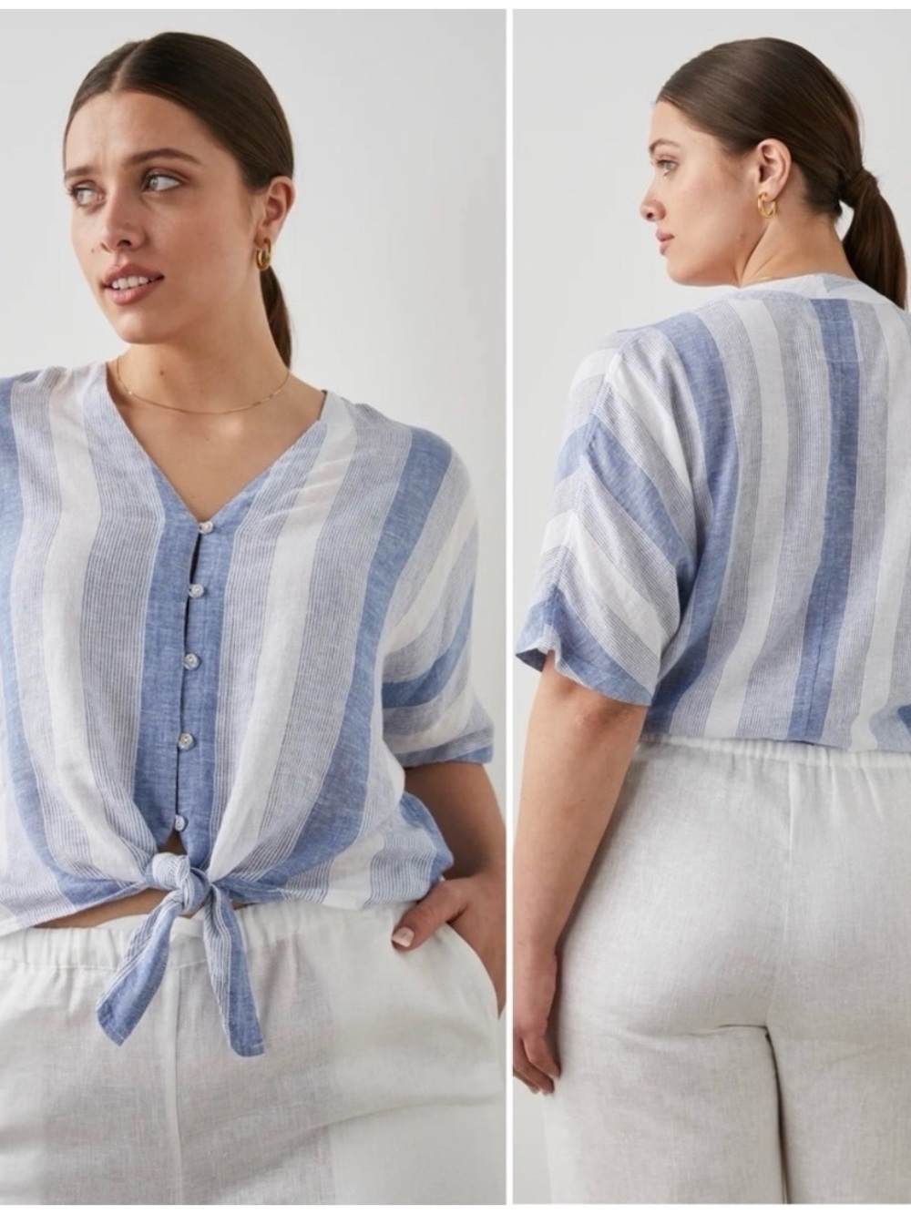 Rails Thea Nevis Stripe linen cotton blouse top shirt tie waist size small